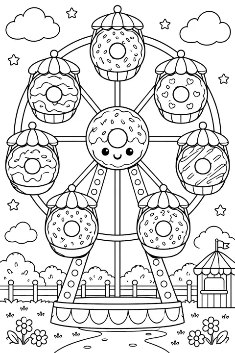 a Ferris wheel made of donuts coloring page