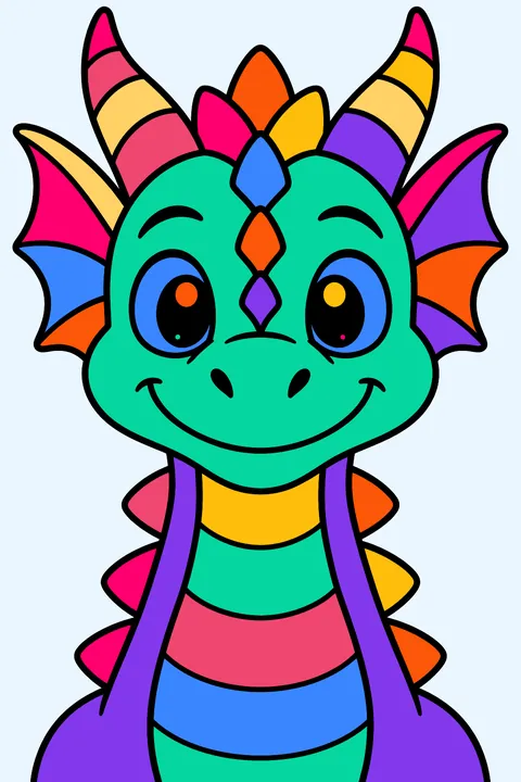 Dragon portrait with ornate scales and horns coloring page