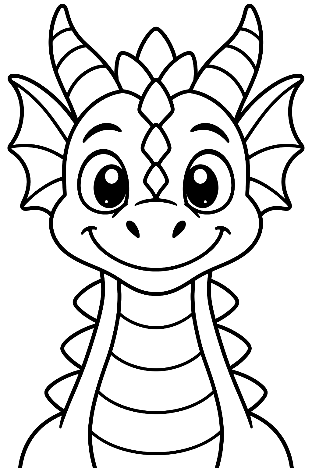 Dragon portrait with ornate scales and horns coloring page
