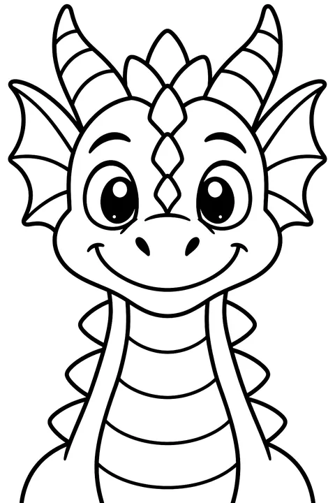 Dragon portrait with ornate scales and horns coloring page