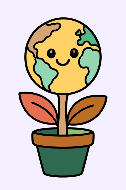 the Earth growing like a flower from a pot coloring page