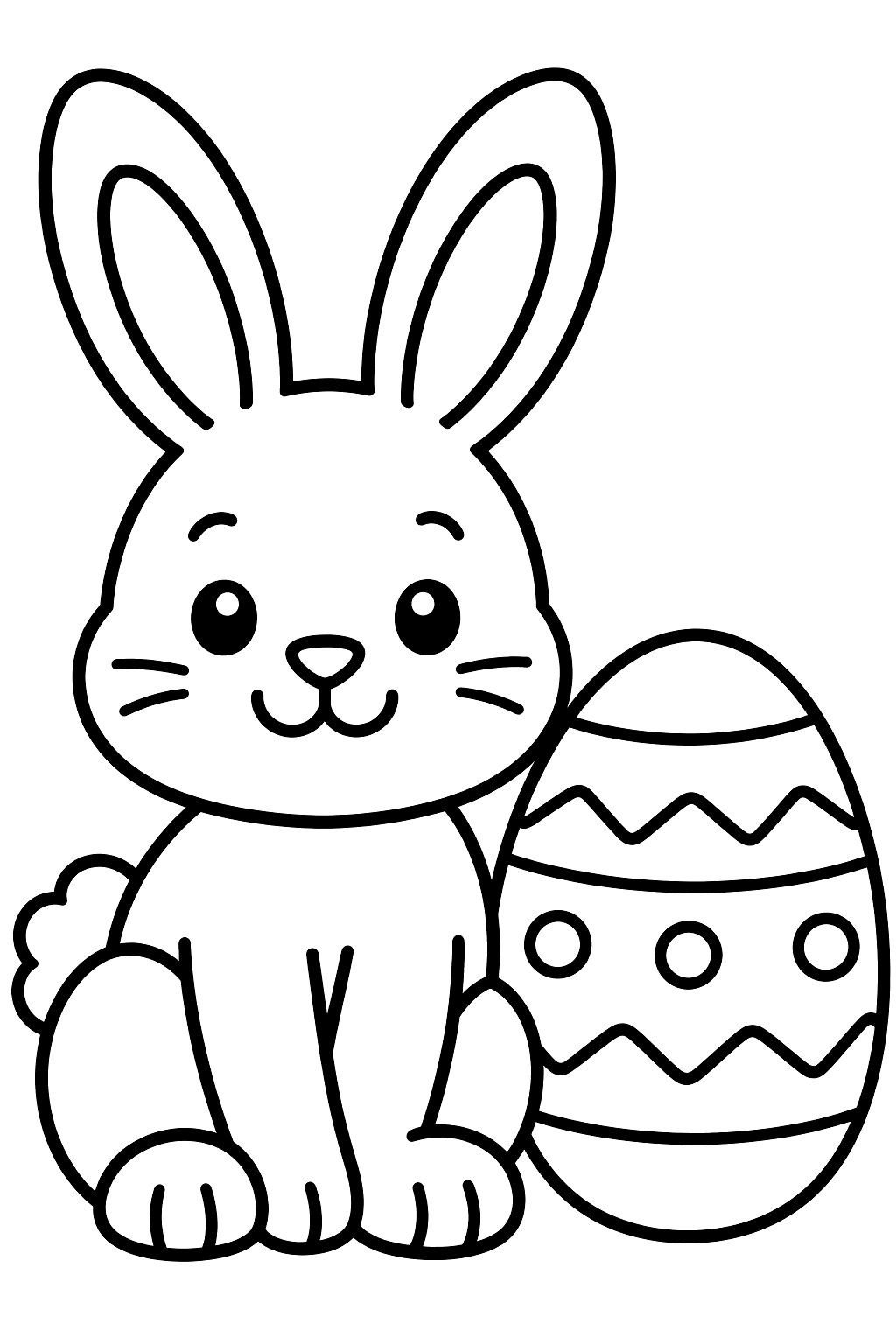 a simple cute bunny sitting next to one big Easter egg coloring page