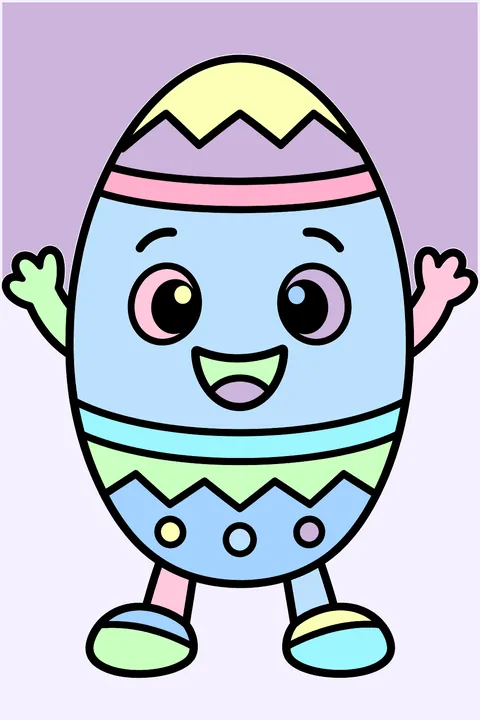 Smiling easter egg character with little arms and legs coloring page