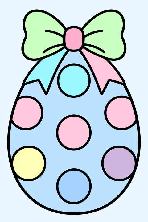 Easter egg with big polka dots and a ribbon bow coloring page