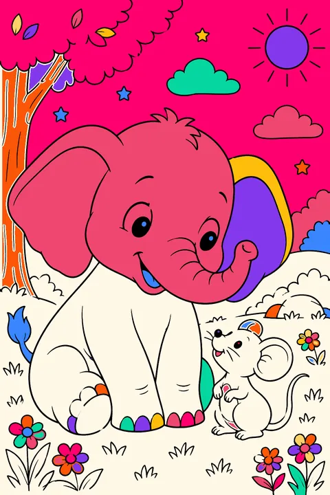 Elephant with a mouse friend coloring page