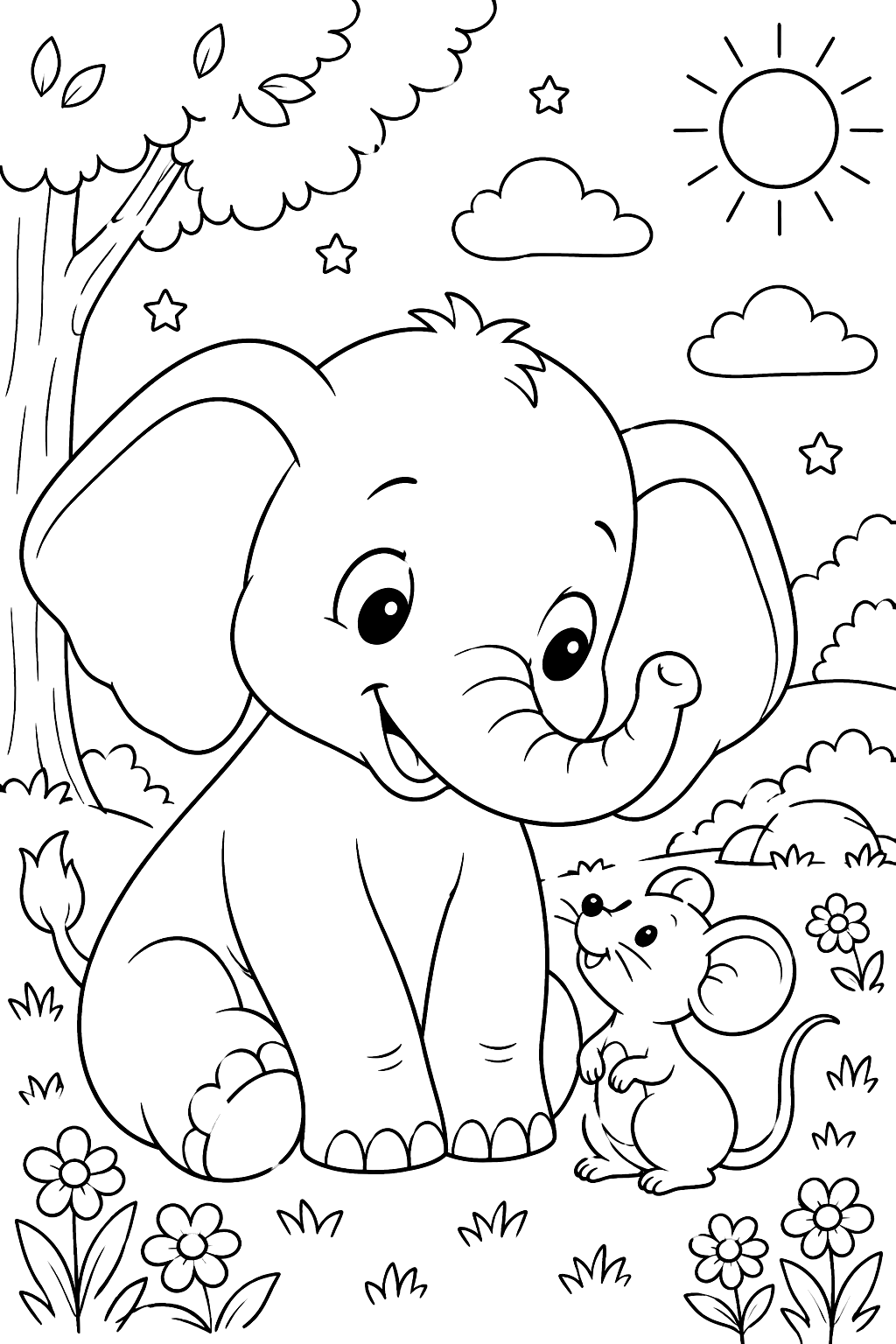 Elephant with a mouse friend coloring page