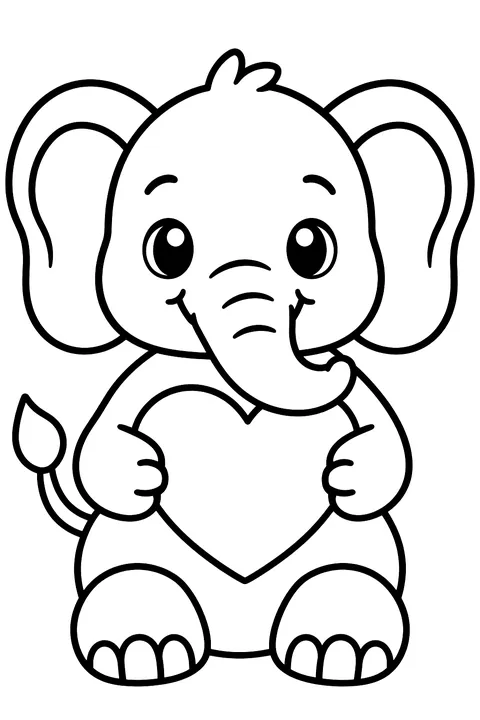 Elephant with a heart coloring page