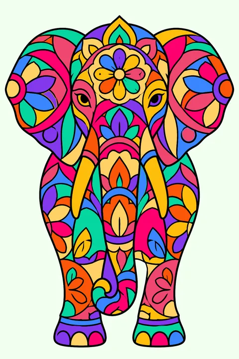 Elephant made of mandala patterns coloring page