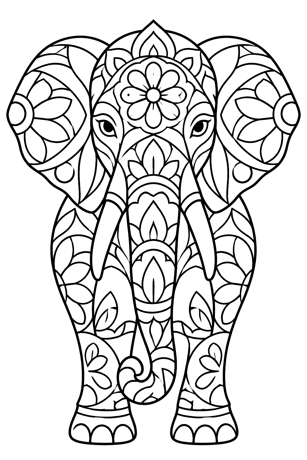 Elephant made of mandala patterns coloring page