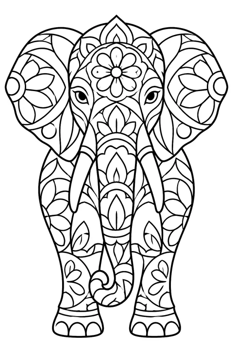 Elephant made of mandala patterns coloring page
