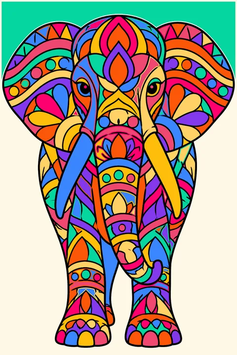 Elephant with zentangle patterns coloring page