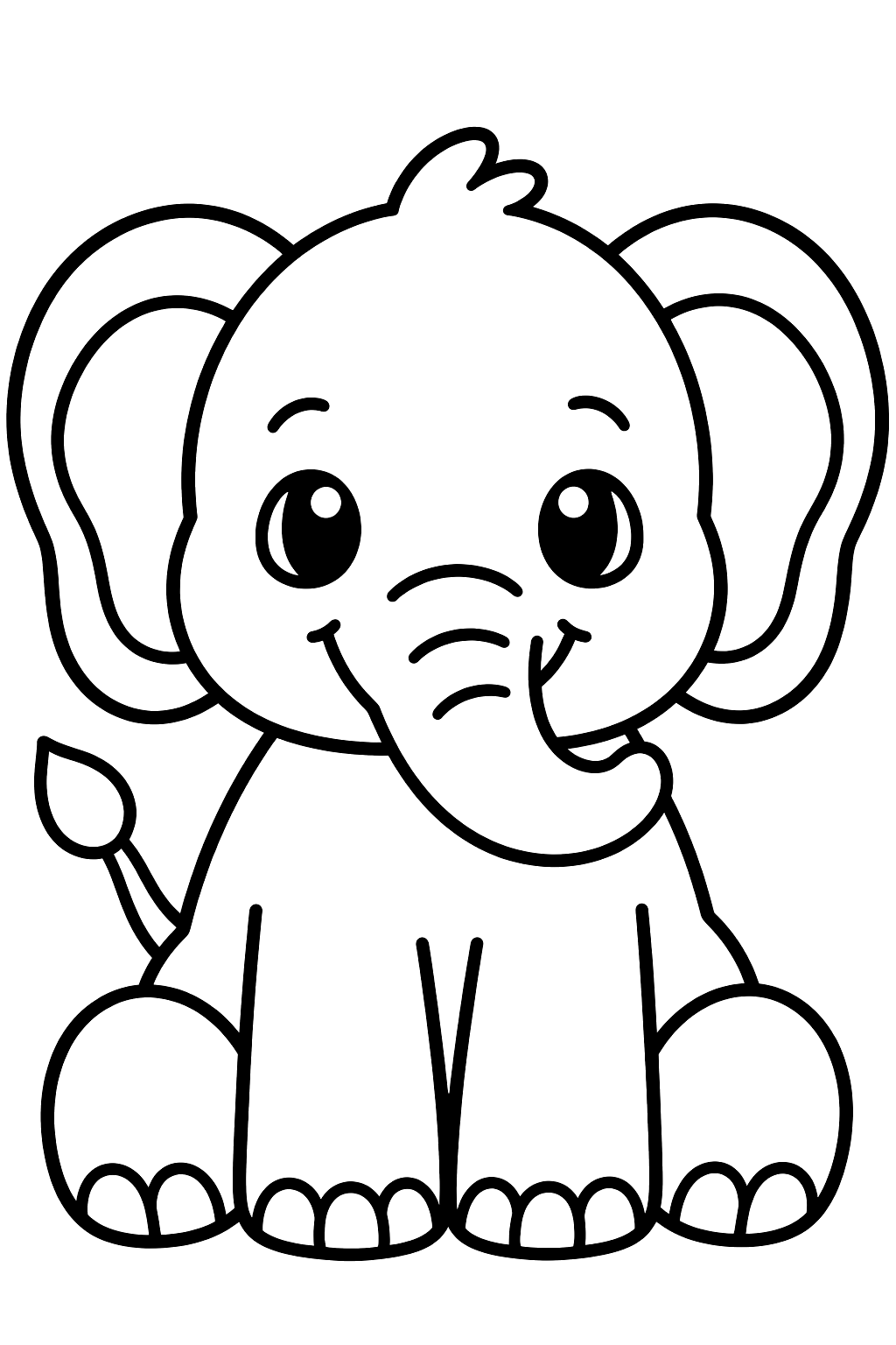 Kawaii elephant coloring page