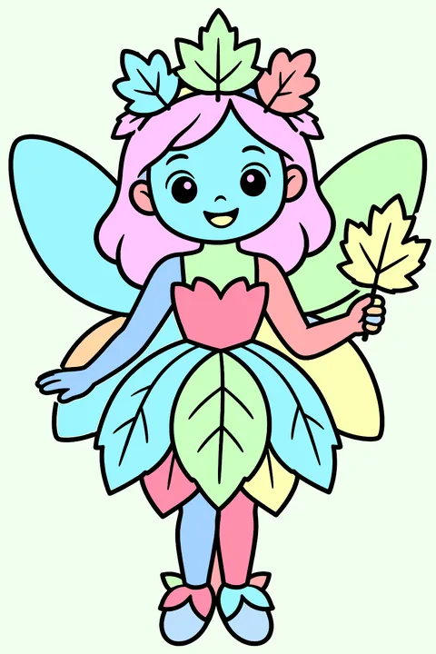 Autumn fairy with leaf dress coloring page