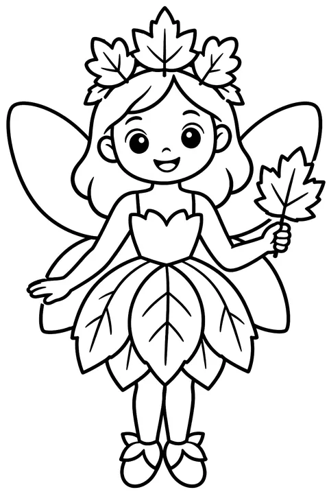 Autumn fairy with leaf dress coloring page