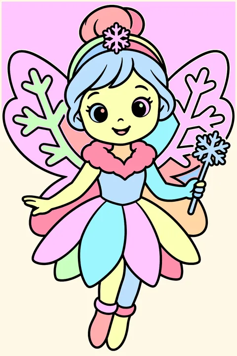 Winter fairy with snowflake wings coloring page