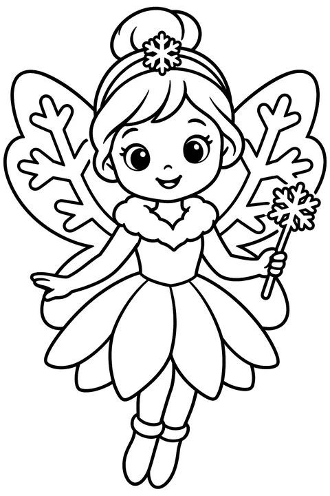 Winter fairy with snowflake wings coloring page