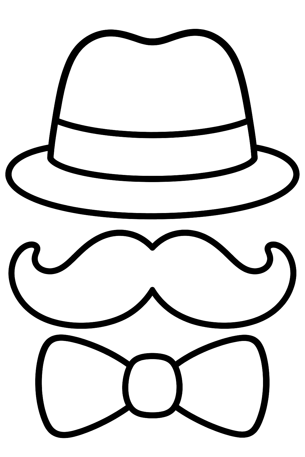 a big mustache, a bow tie and a hat coloring page