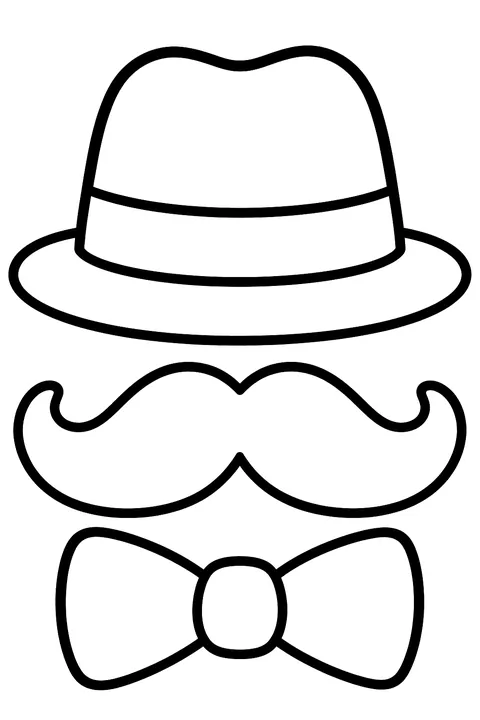 a big mustache, a bow tie and a hat coloring page