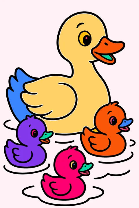a father duck swimming with ducklings coloring page