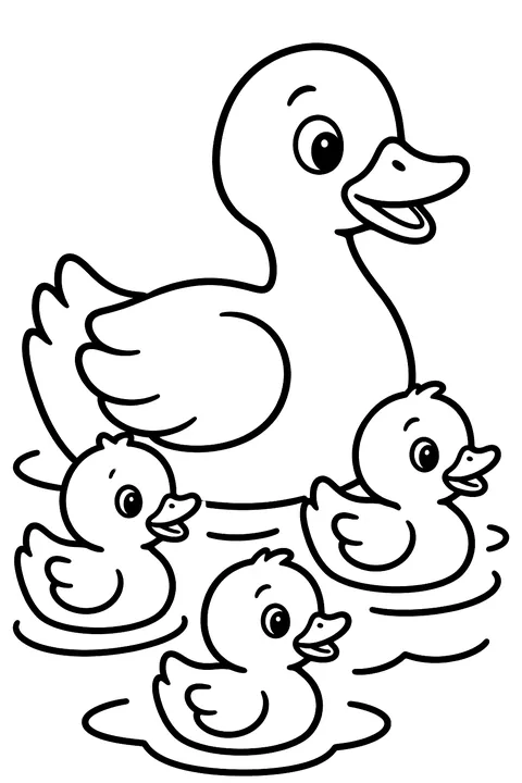a father duck swimming with ducklings coloring page
