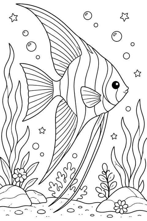 Angelfish with long fins coloring page
