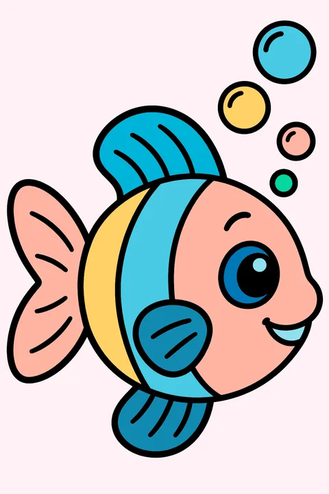 Fish with bubbles coloring page