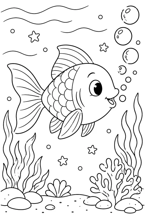 Fish blowing bubbles coloring page