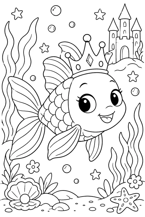 Fish wearing a crown coloring page