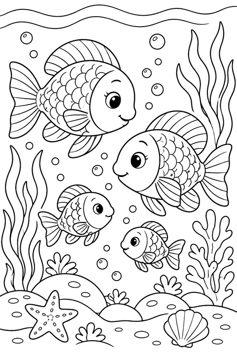 Fish family coloring page
