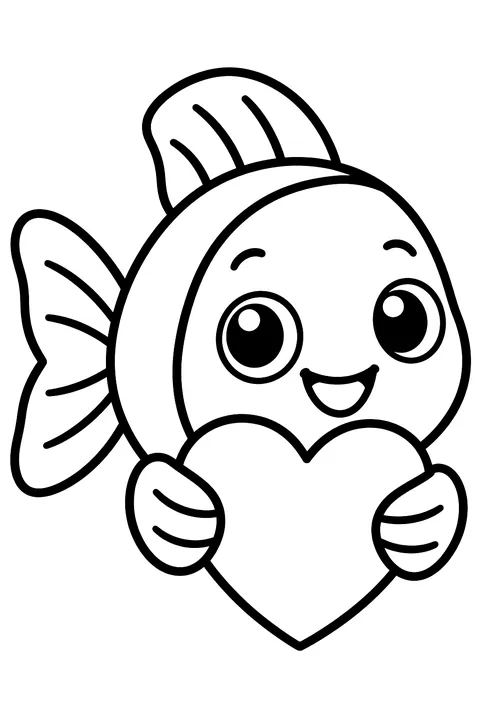 Fish with a heart coloring page