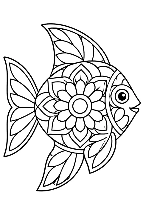Fish made of mandala patterns coloring page