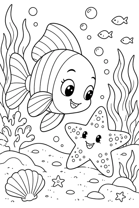 Fish with a starfish coloring page