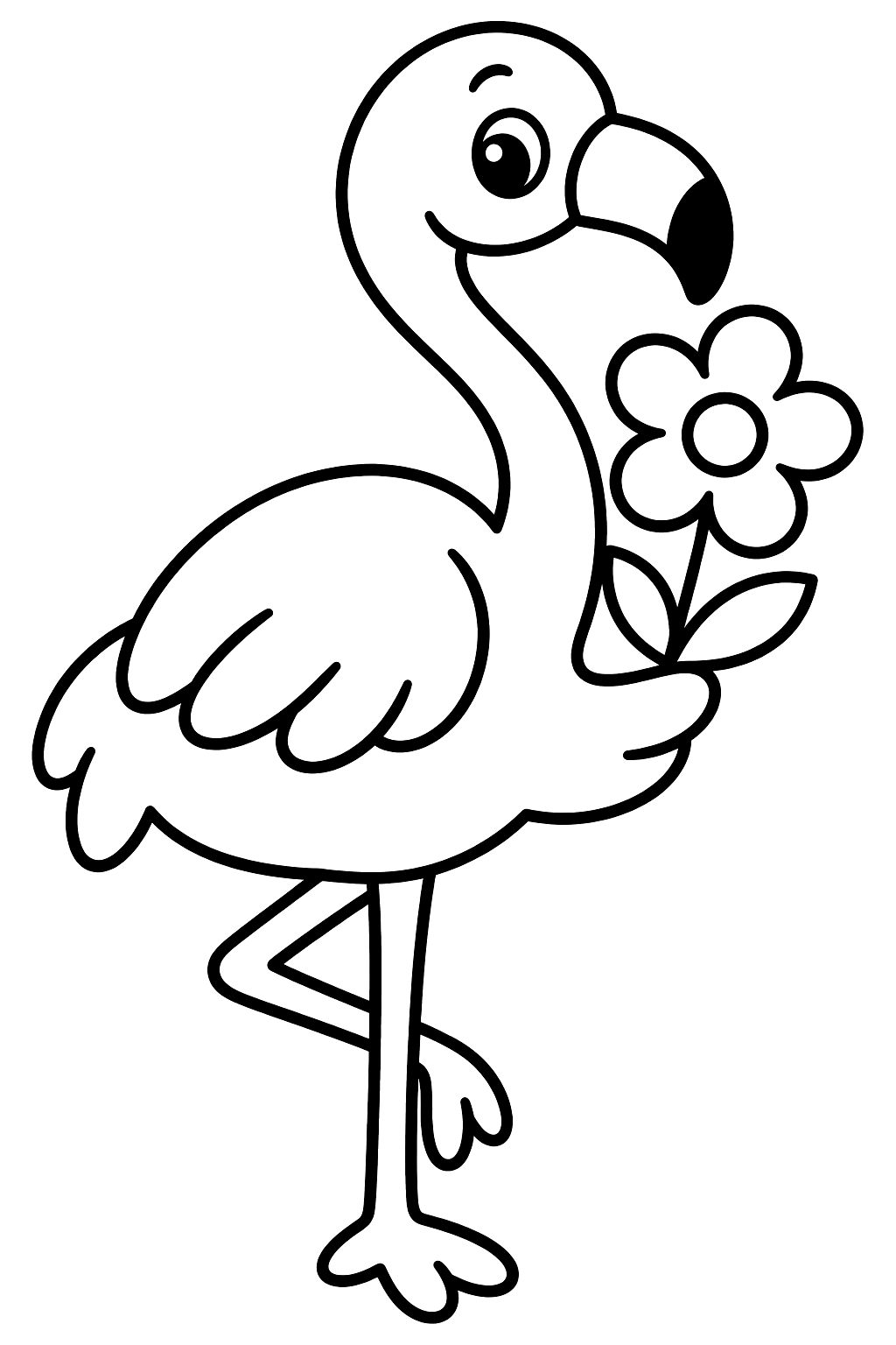 Flamingo with a Flower coloring page