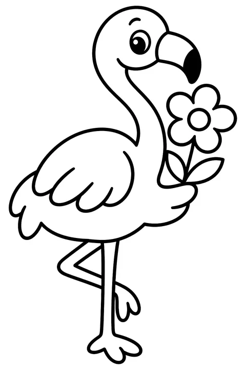 Flamingo with a flower coloring page
