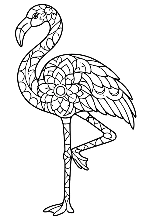 Flamingo filled with mandala patterns coloring page