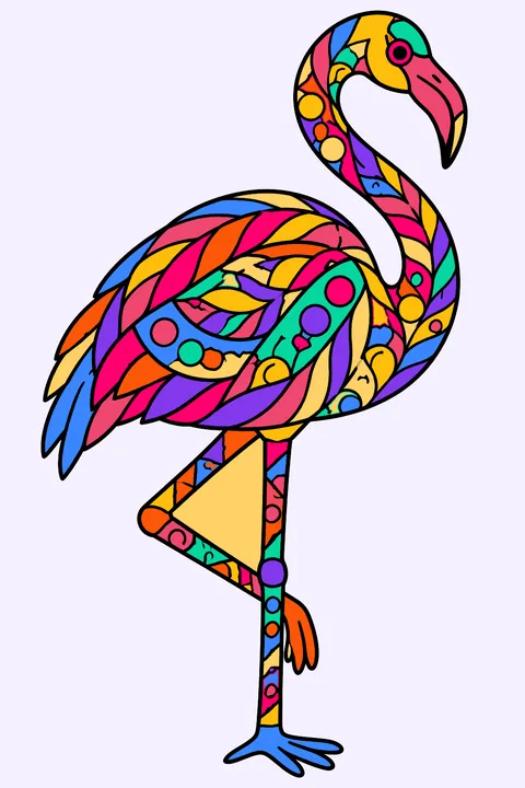 Flamingo with zentangle patterns coloring page