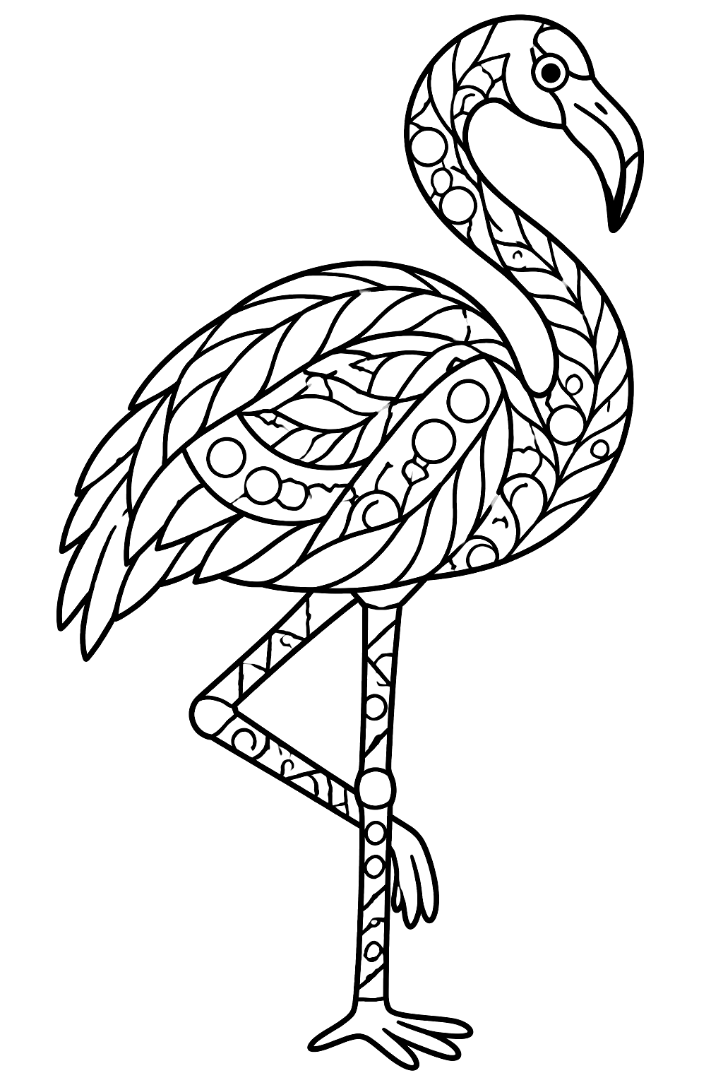 Flamingo with zentangle patterns coloring page