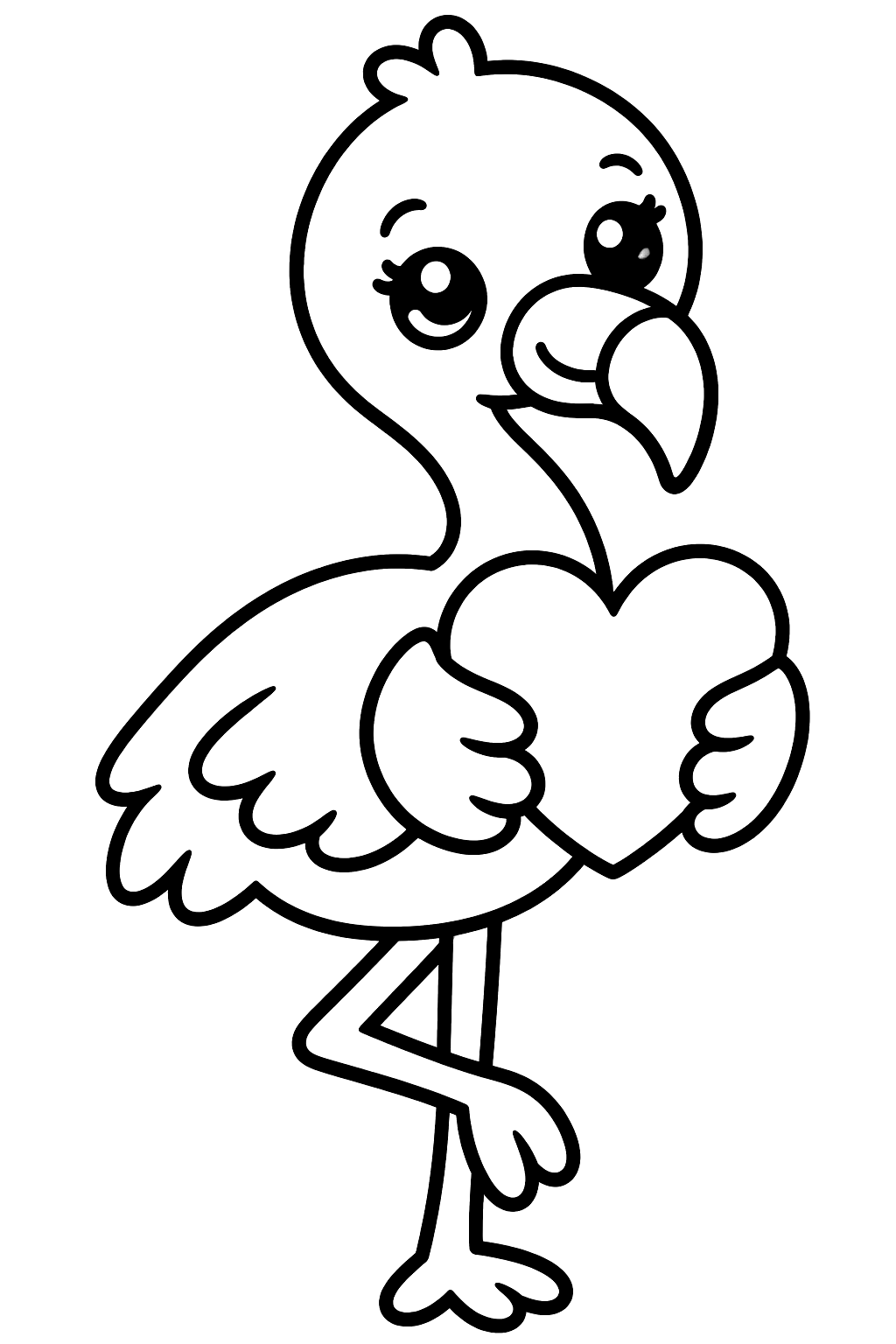 Kawaii flamingo with a heart coloring page