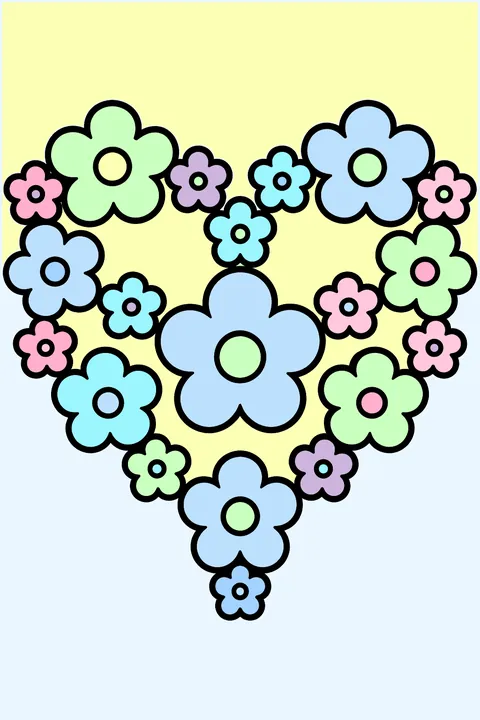 a heart shape made of small flowers coloring page