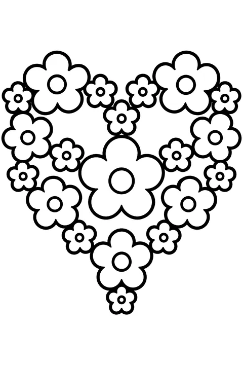 a heart shape made of small flowers coloring page