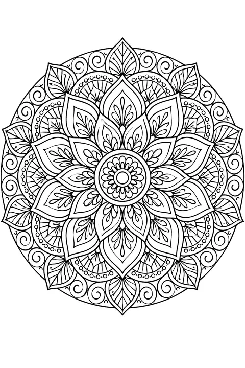 a round flower mandala coloring page