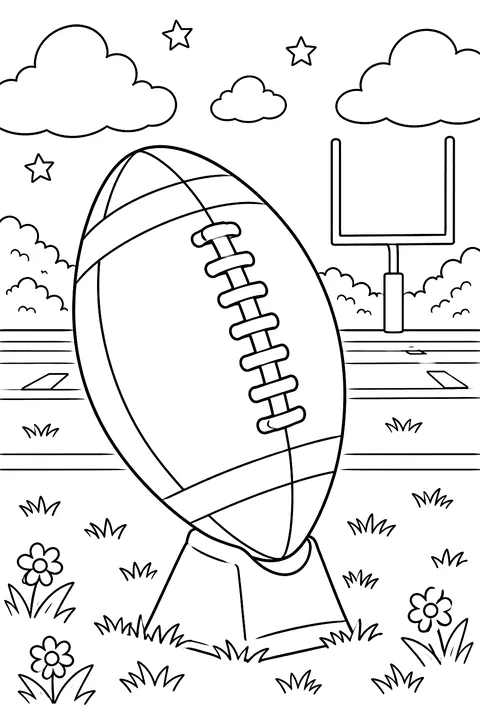 American football on a kicking tee coloring page