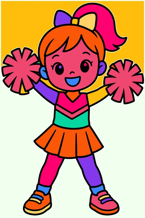 Cheerleader with pom poms coloring page