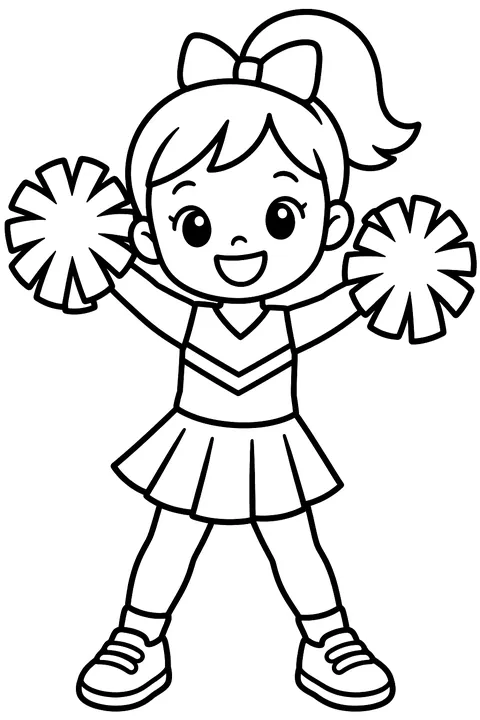 Cheerleader with pom poms coloring page