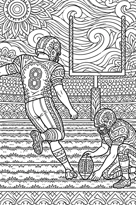 Football kick for a field goal coloring page