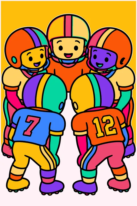 Football team huddle coloring page