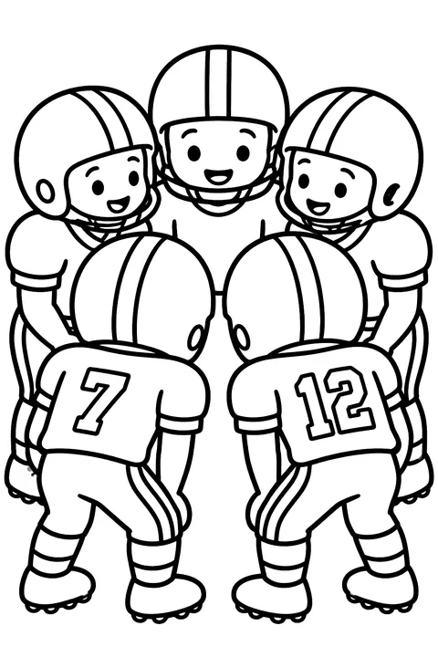 Football team huddle coloring page