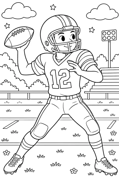 Quarterback throwing a pass coloring page