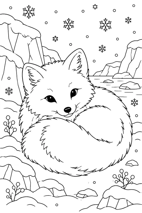 Arctic Fox in the Snow coloring page