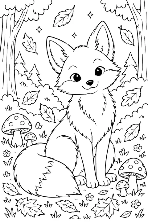 Fox in the Autumn Forest coloring page